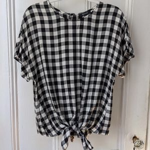 *Sold* Madewell gingham black and white tie front blouse